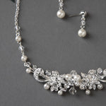 Bridal Necklace Set Of Floral Crystals and Ivory Pearls - Necklace Set - Cassandra Lynne