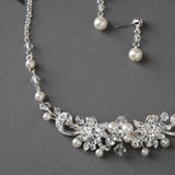 Bridal Necklace Set Of Floral Crystals and Ivory Pearls - Necklace Set - Cassandra Lynne