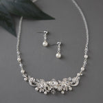 Bridal Necklace Set Of Floral Crystals and Ivory Pearls - Necklace Set - Cassandra Lynne