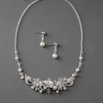 Bridal Necklace Set Of Floral Crystals and Ivory Pearls - Necklace Set - Cassandra Lynne