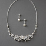 Bridal Necklace Set Of Floral Crystals and Ivory Pearls - Necklace Set - Cassandra Lynne