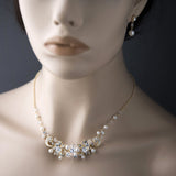 Bridal Necklace Set Of Floral Crystals and Ivory Pearls - Necklace Set - Cassandra Lynne
