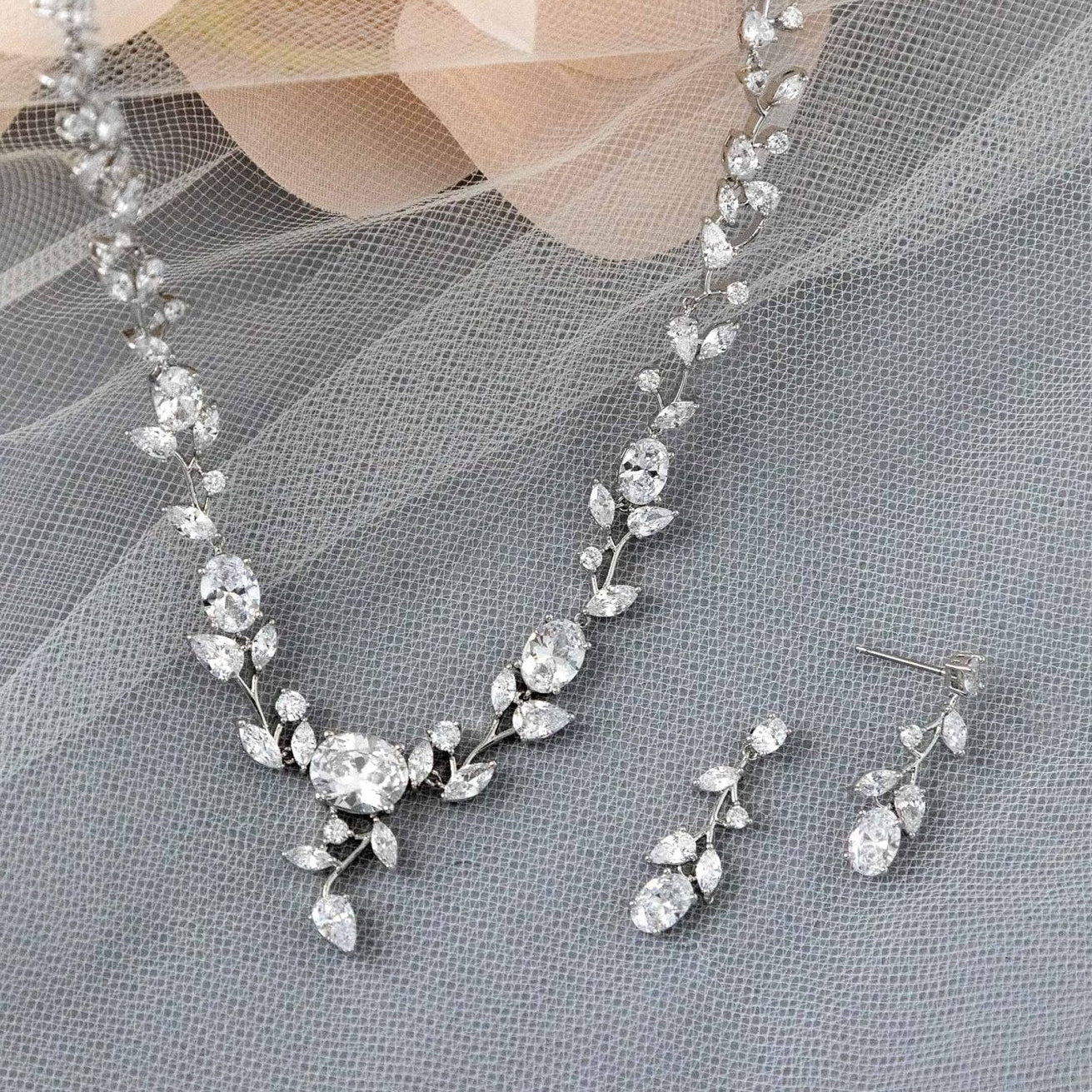 Bridal Necklace Set with Dainty Oval Vines - Necklace Set - Cassandra Lynne