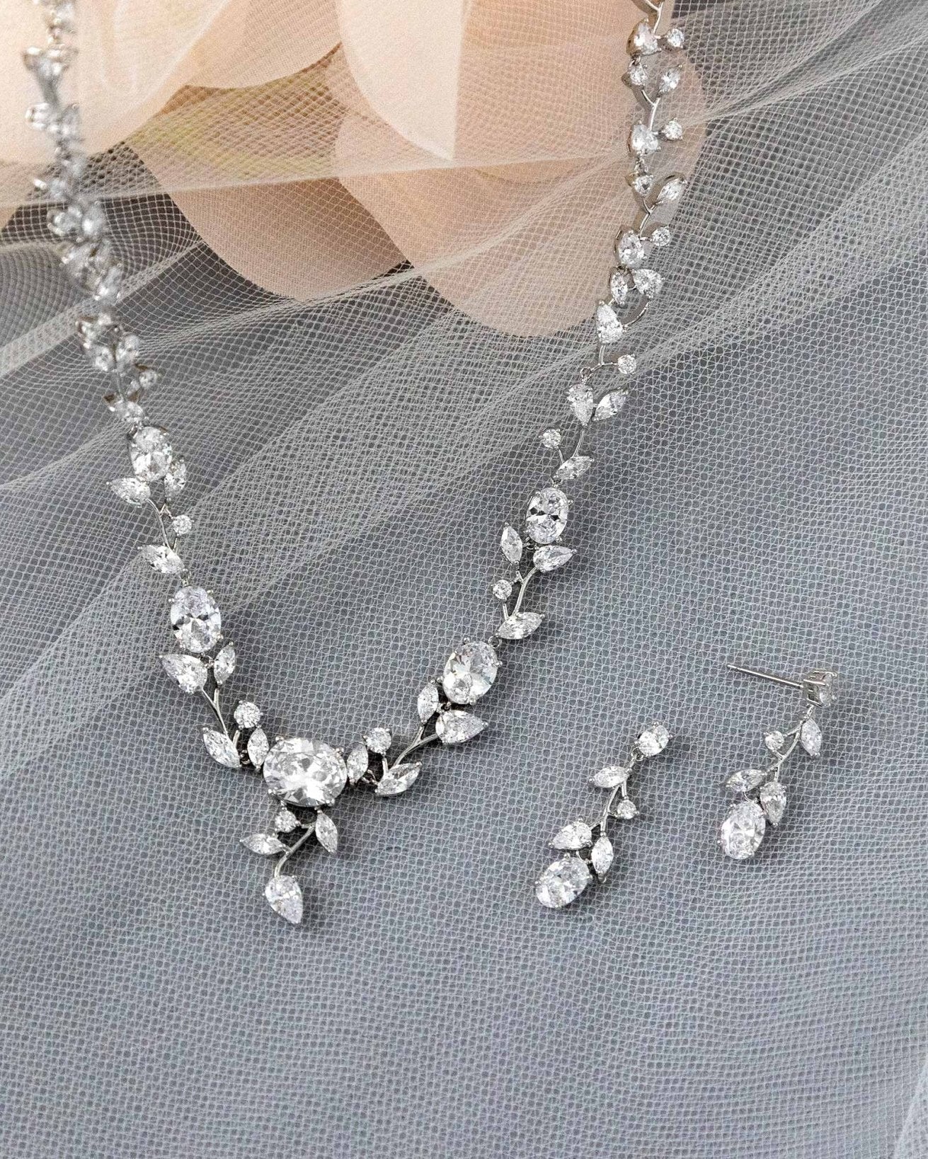 Bridal Necklace Set with Dainty Oval Vines - Necklace Set - Cassandra Lynne