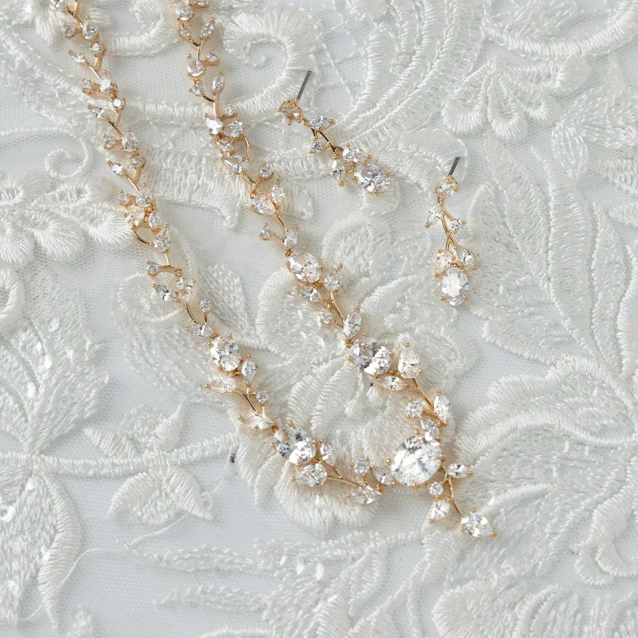 Bridal Necklace Set with Dainty Oval Vines - Necklace Set - Cassandra Lynne