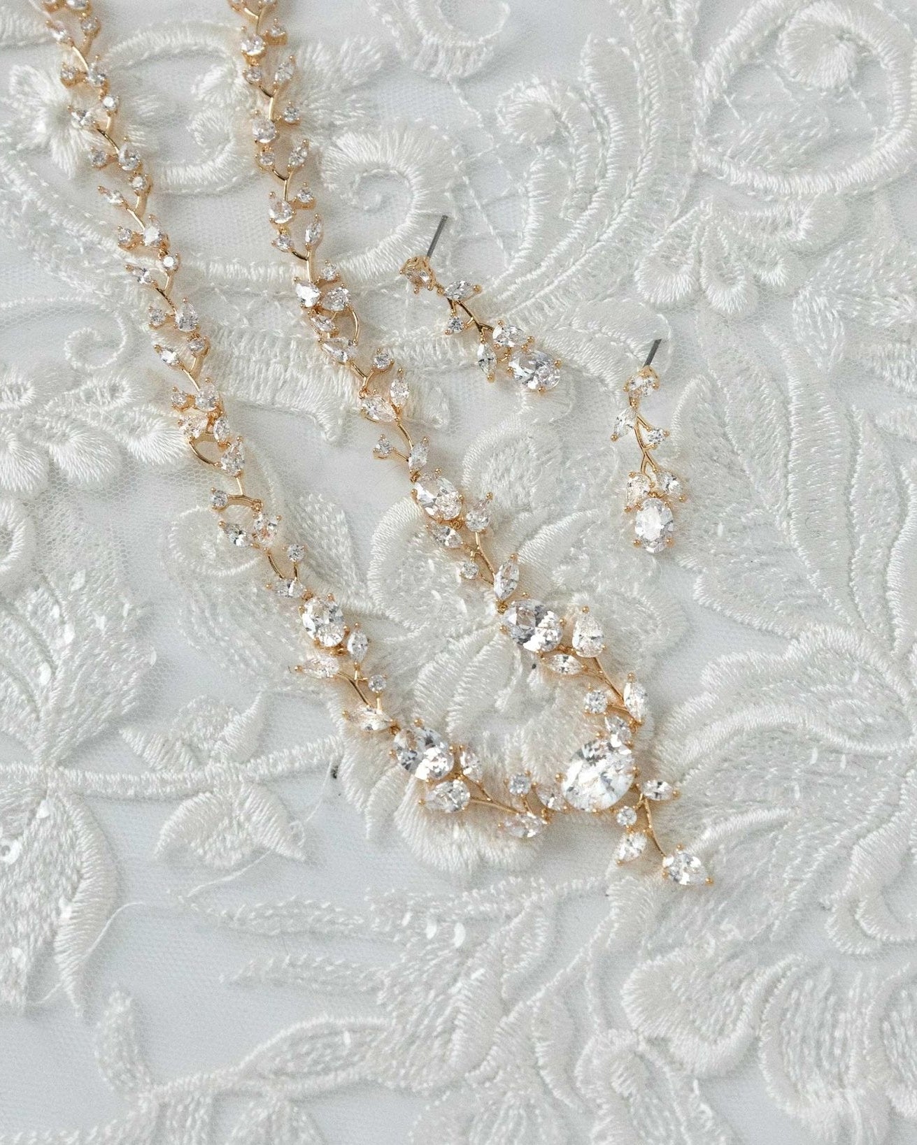 Bridal Necklace Set with Dainty Oval Vines - Necklace Set - Cassandra Lynne