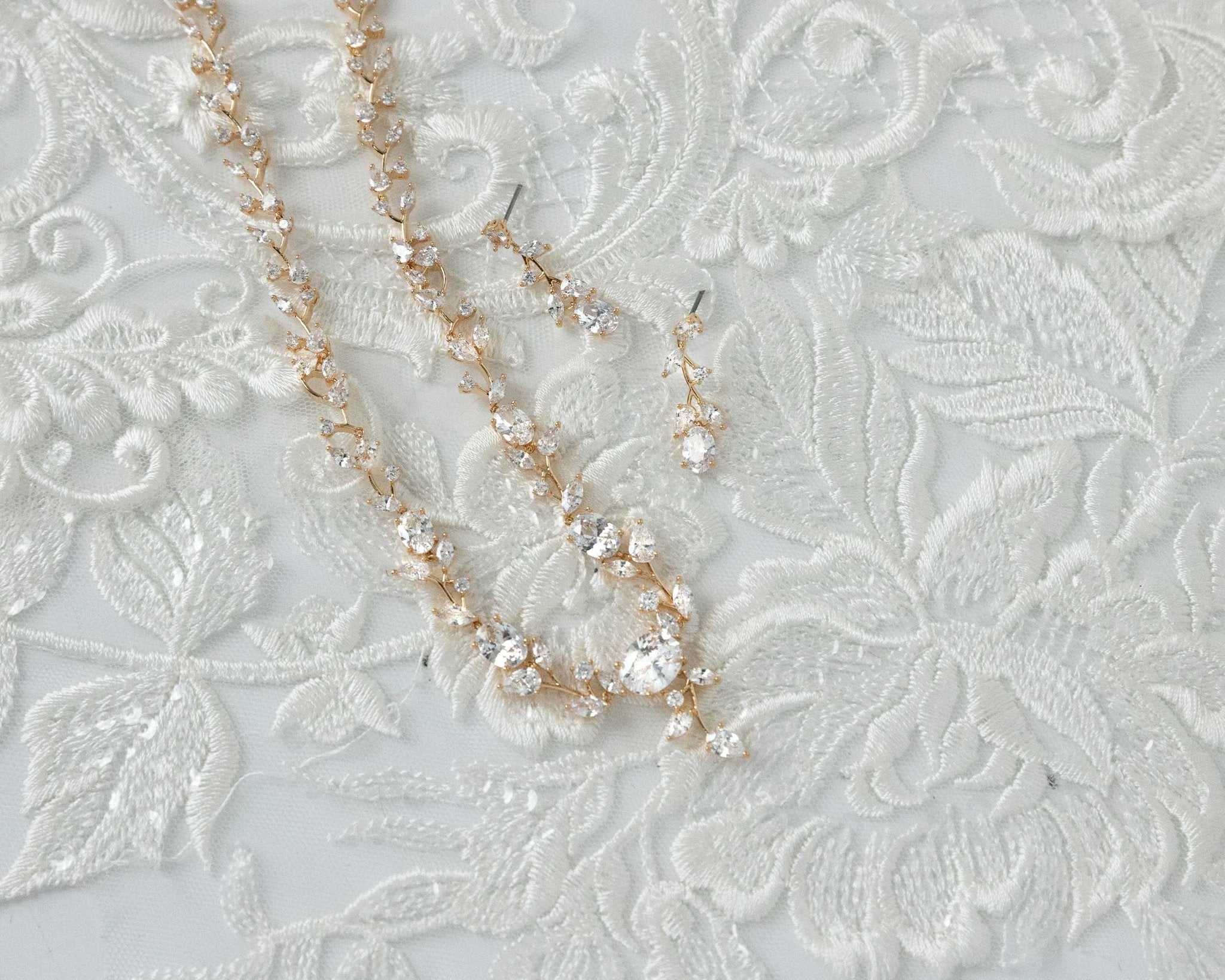 Bridal Necklace Set with Dainty Oval Vines - Necklace Set - Cassandra Lynne