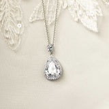 Pave Pear Drop Wedding Earrings and Pendant Necklace