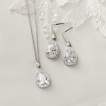 Pave Pear Drop Wedding Earrings and Pendant Necklace