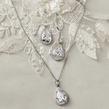 Pave Pear Drop Wedding Earrings and Pendant Necklace