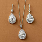 Pave Pear Drop Wedding Earrings and Pendant Necklace