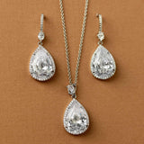 Pave Pear Drop Wedding Earrings and Pendant Necklace