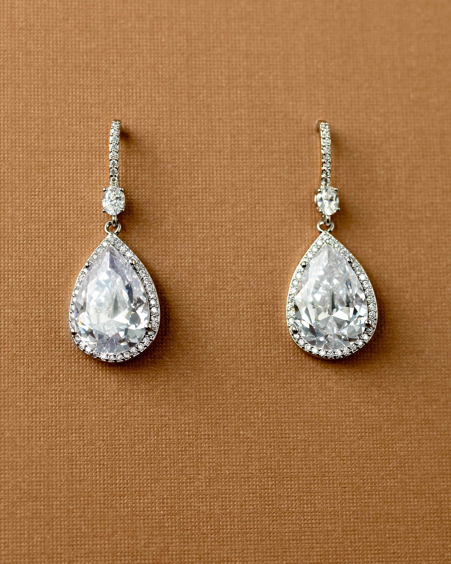 Pave Pear Drop Wedding Earrings and Pendant Necklace