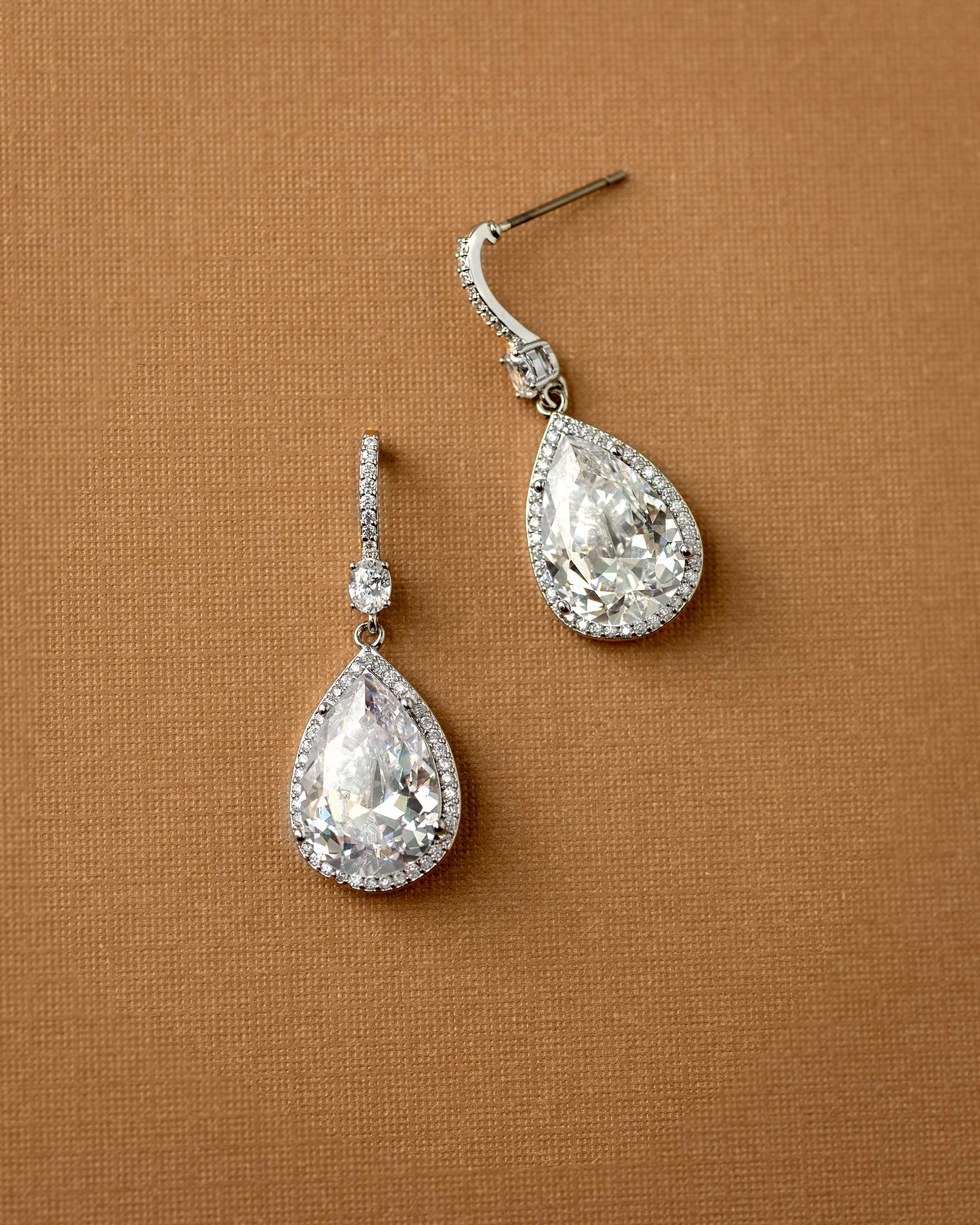 Pave Pear Drop Wedding Earrings and Pendant Necklace