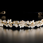 Bridal Tiara of Matte Gold Flowers and Pearls - Tiara - Cassandra Lynne