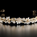 Bridal Tiara of Matte Gold Flowers and Pearls - Tiara - Cassandra Lynne