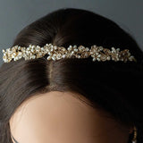 Bridal Tiara of Matte Gold Flowers and Pearls - Tiara - Cassandra Lynne
