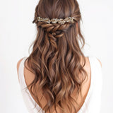 Bridal Tiara of Matte Gold Flowers and Pearls - Tiara - Cassandra Lynne