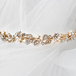 Bridal Tiara of Matte Gold Flowers and Pearls - Tiara - Cassandra Lynne