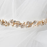 Bridal Tiara of Matte Gold Flowers and Pearls - Tiara - Cassandra Lynne