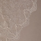 Close-up of intricate lace pattern on a beige background
