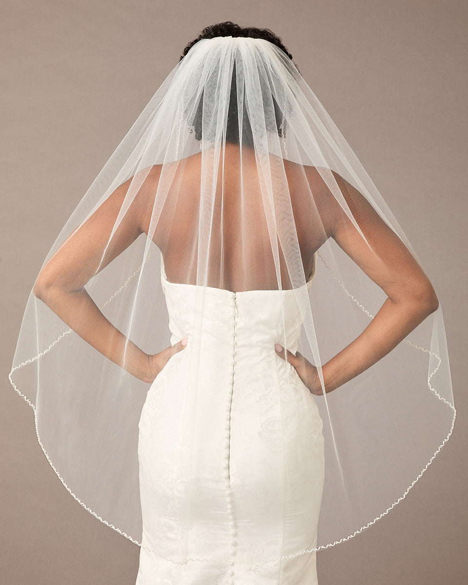 Fingertip Bridal Veil with Opaque Beads and Crystals