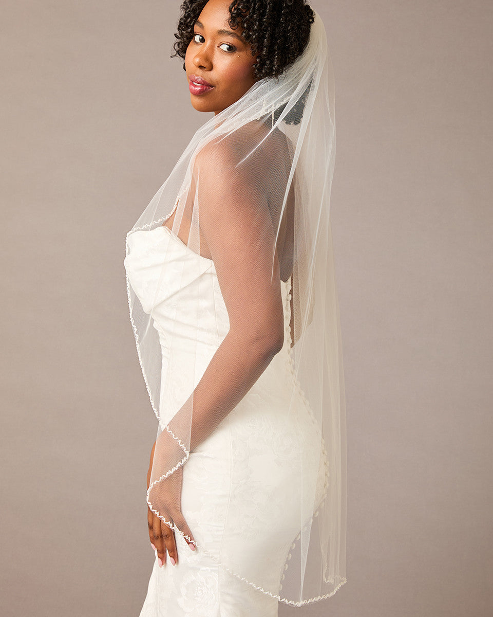 Fingertip Bridal Veil with Opaque Beads and Crystals