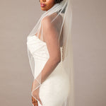 Fingertip Bridal Veil with Opaque Beads and Crystals