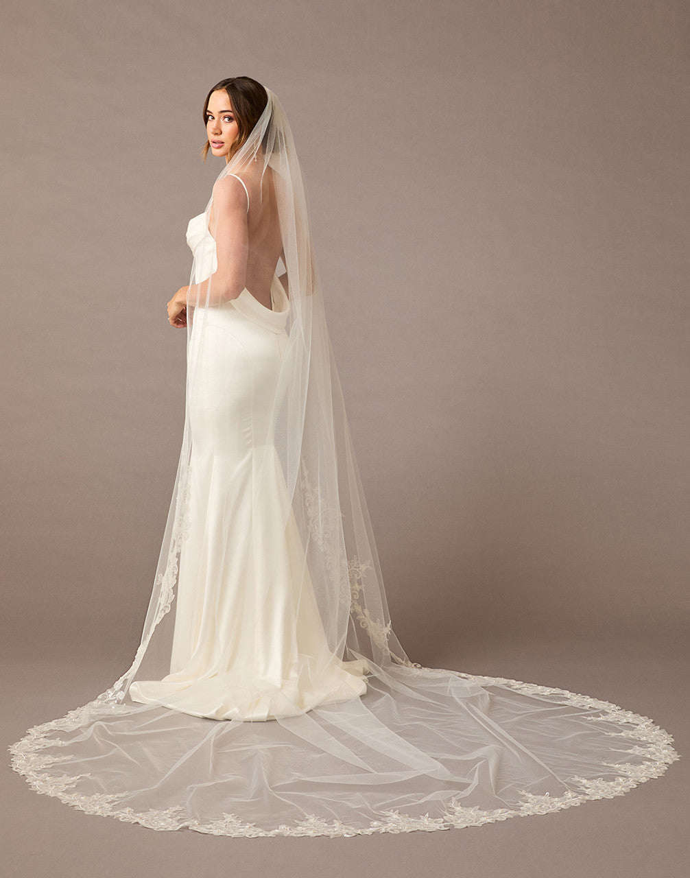Cathedral Bridal Veil with Sequins, Pearls, and Lace Ivory - Cassandra Lynne
