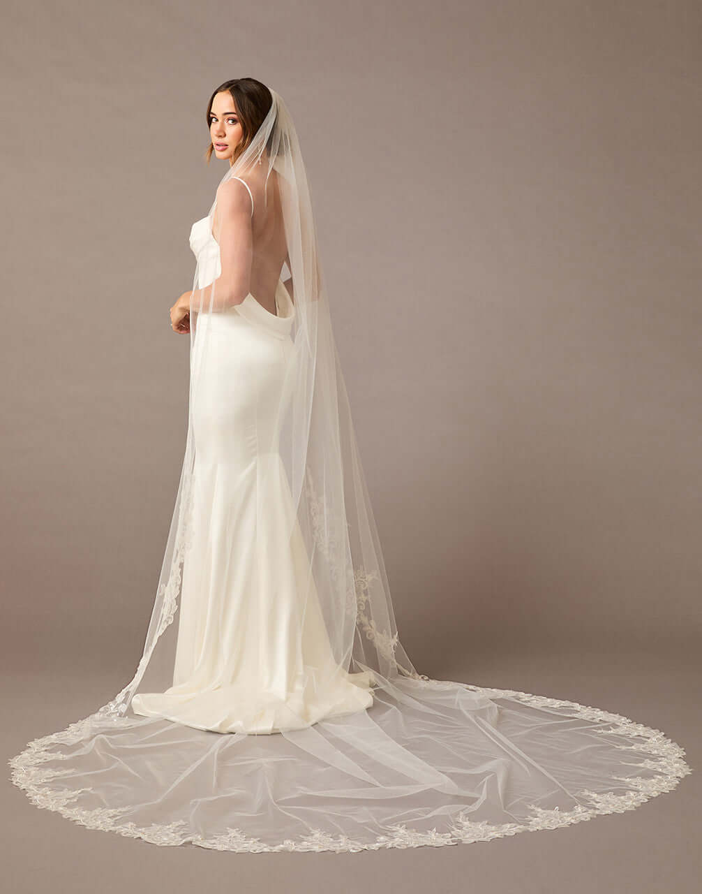Cathedral Bridal Veil with Sequins, Pearls, and Lace Ivory - Cassandra Lynne