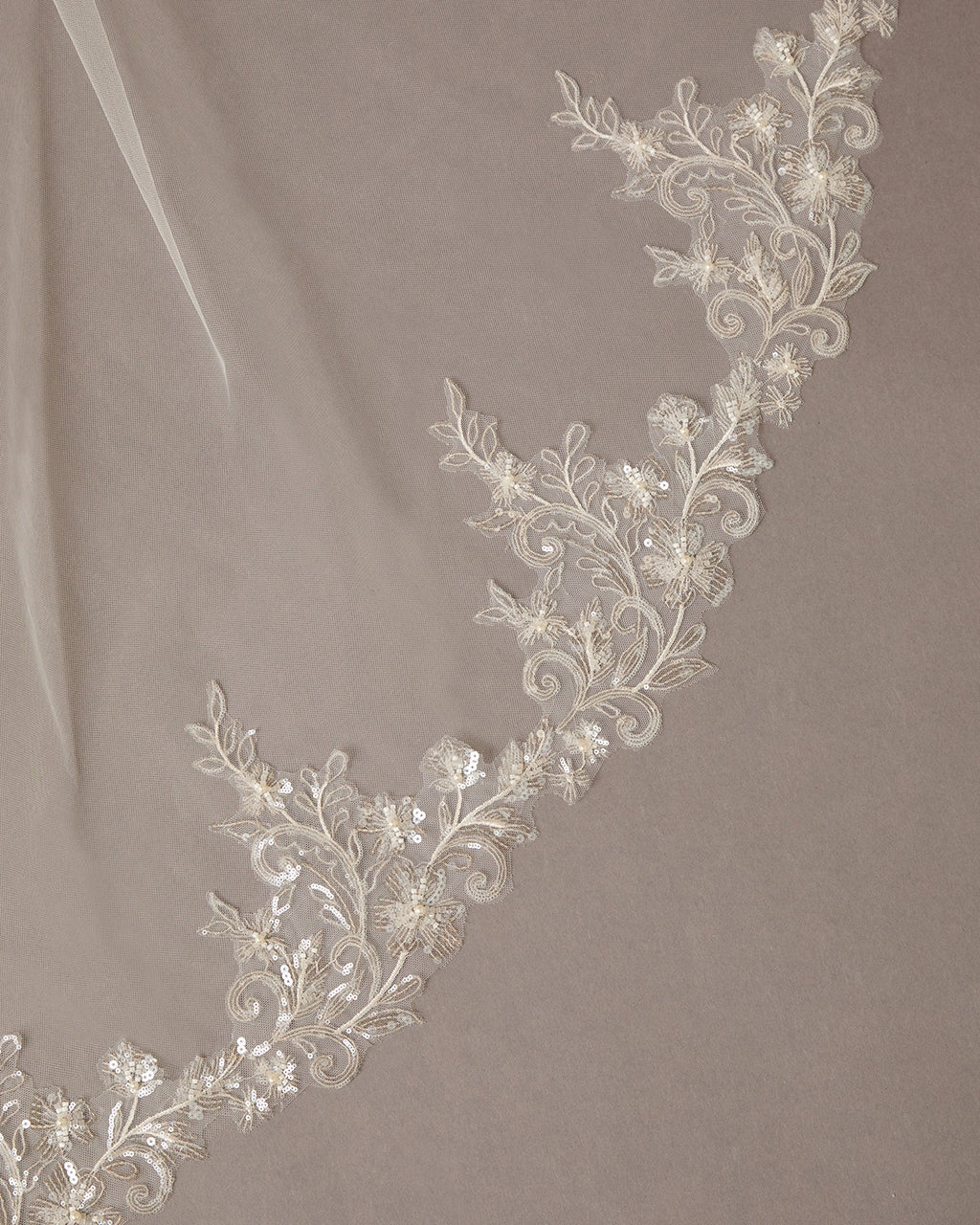 Cathedral Bridal Veil with Sequins, Pearls, and Lace Ivory - Cassandra Lynne