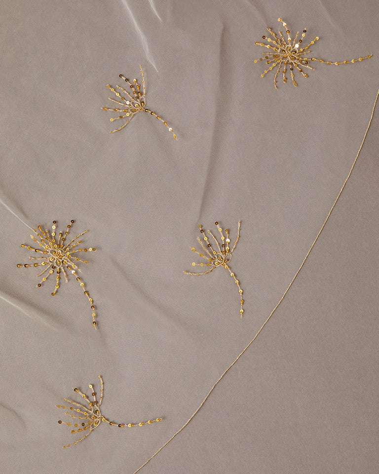 Cathedral Veil with Gold Sequined Dandelion Accents