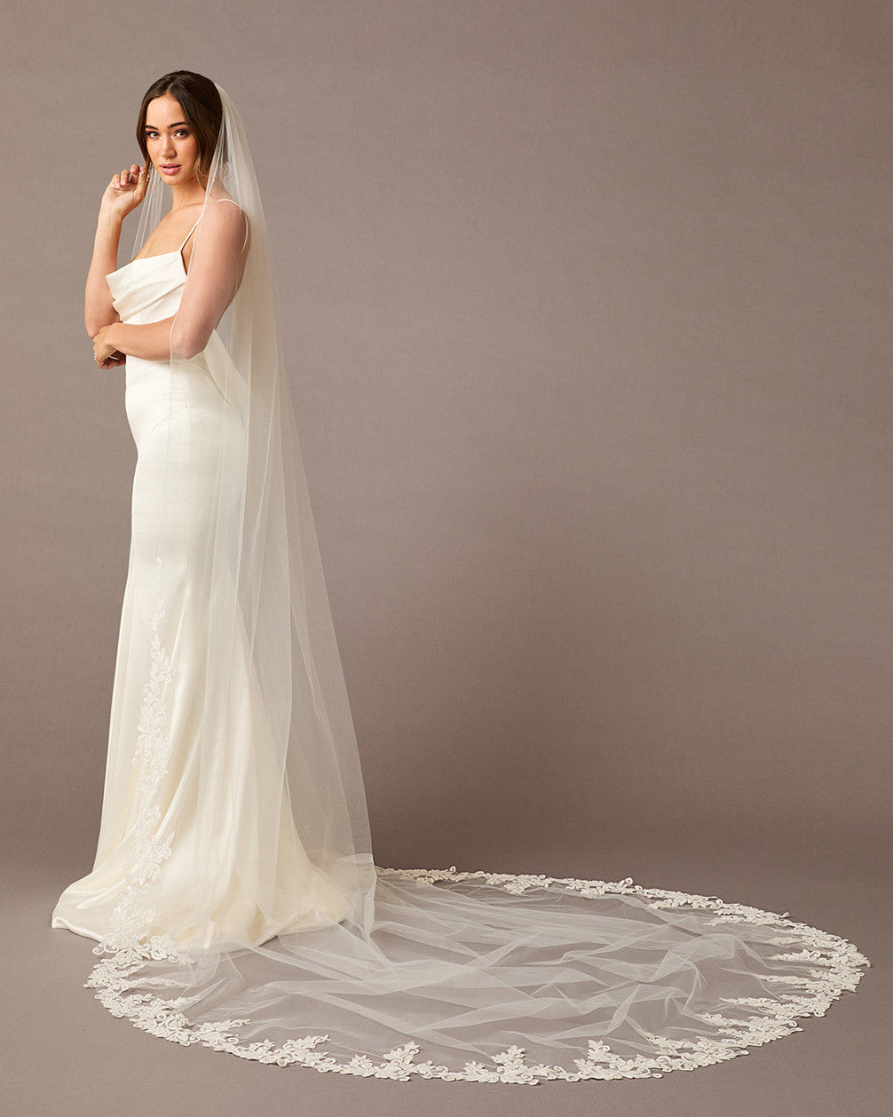 Royal Cathedral Bridal Veil with Venetian Style Appliques