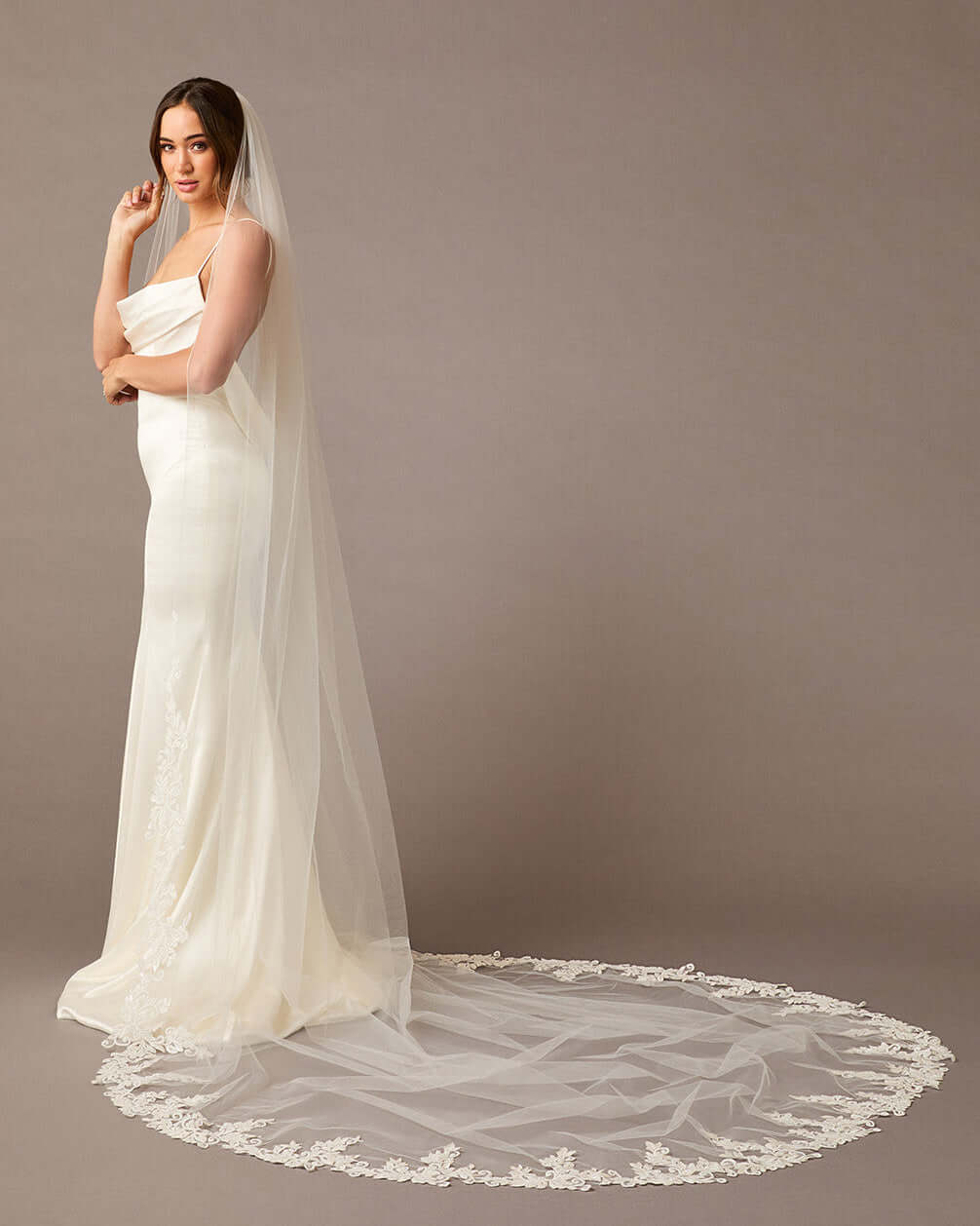 Royal Cathedral Bridal Veil with Venetian Style Appliques
