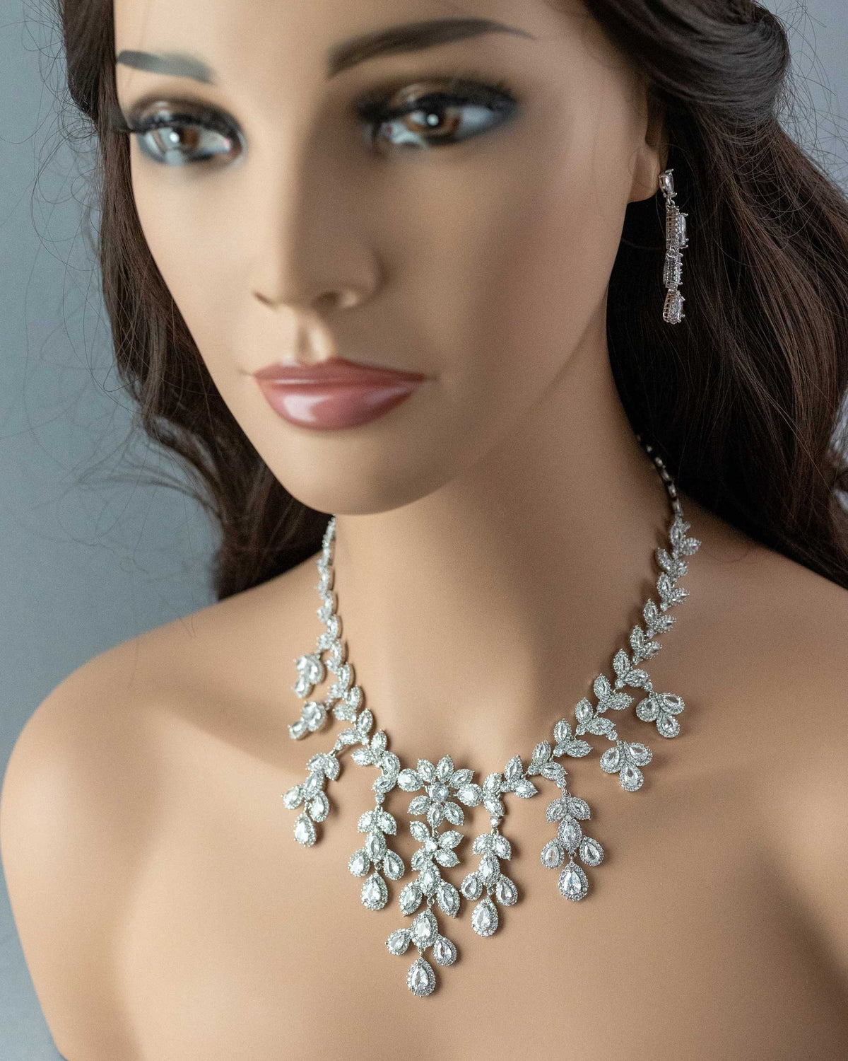 Chandelier Bridal Necklace of CZ Jewels - Necklace Set - Cassandra Lynne