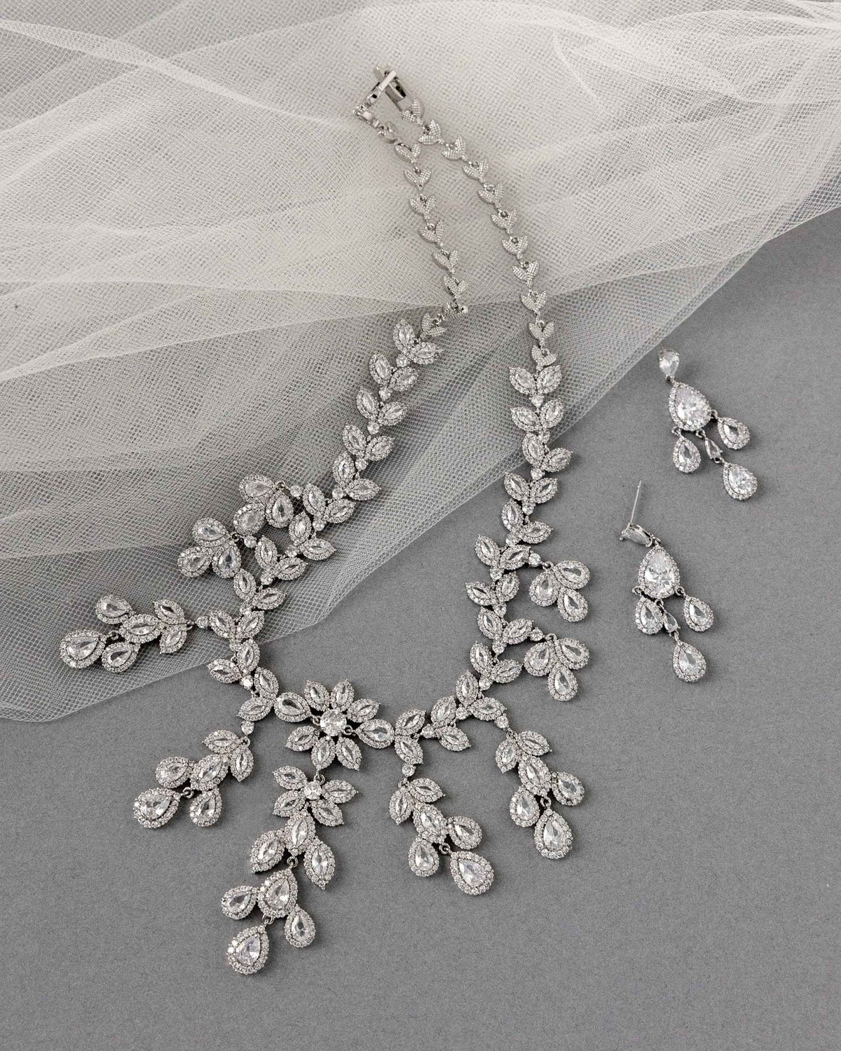 Chandelier Bridal Necklace of CZ Jewels - Necklace Set - Cassandra Lynne