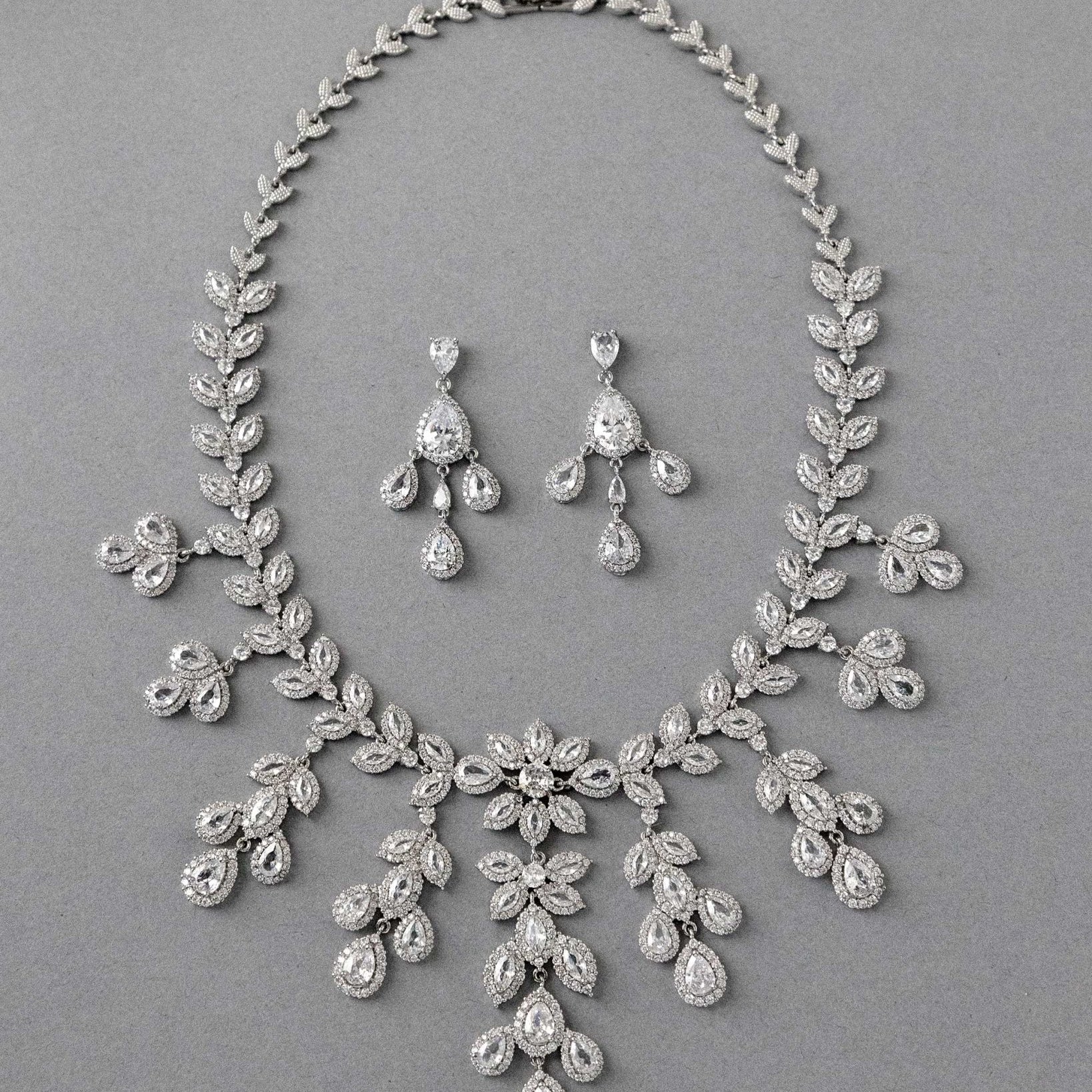 Chandelier Bridal Necklace of CZ Jewels - Necklace Set - Cassandra Lynne