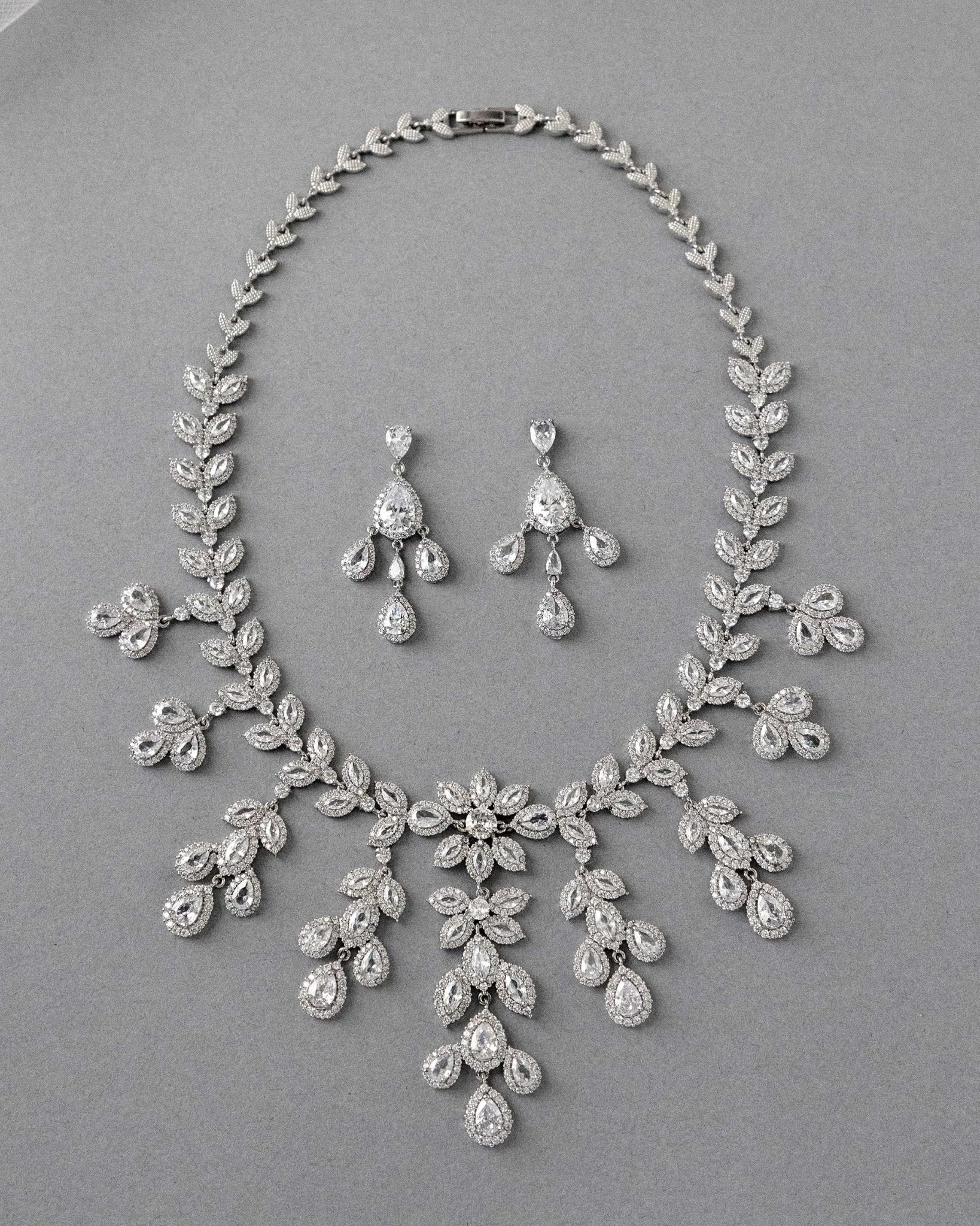 Chandelier Bridal Necklace of CZ Jewels - Necklace Set - Cassandra Lynne