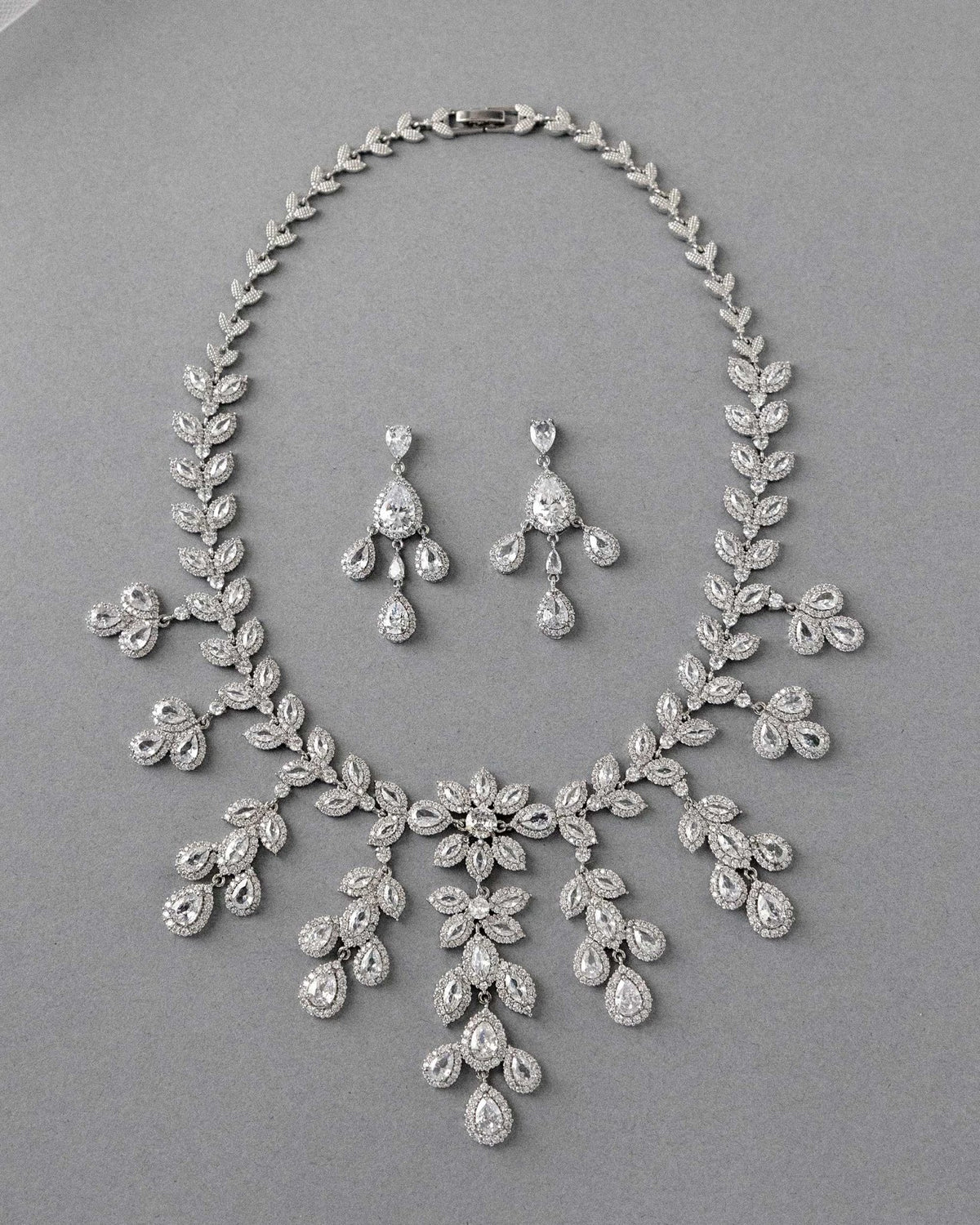Chandelier Bridal Necklace of CZ Jewels - Necklace Set - Cassandra Lynne