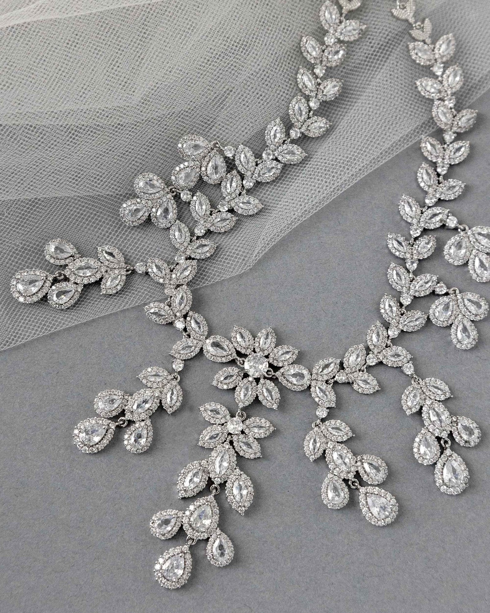 Chandelier Bridal Necklace of CZ Jewels - Necklace Set - Cassandra Lynne