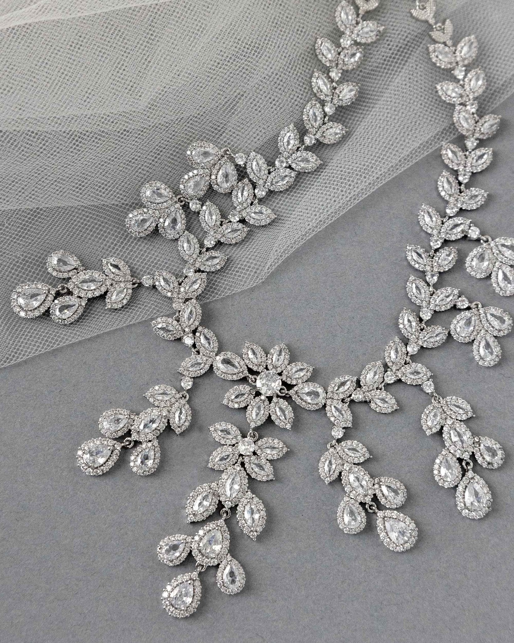 Chandelier Bridal Necklace of CZ Jewels - Necklace Set - Cassandra Lynne