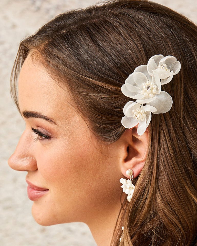 Chiffon and Pearl Bridal Hair Flower - Hair Clips - Cassandra Lynne