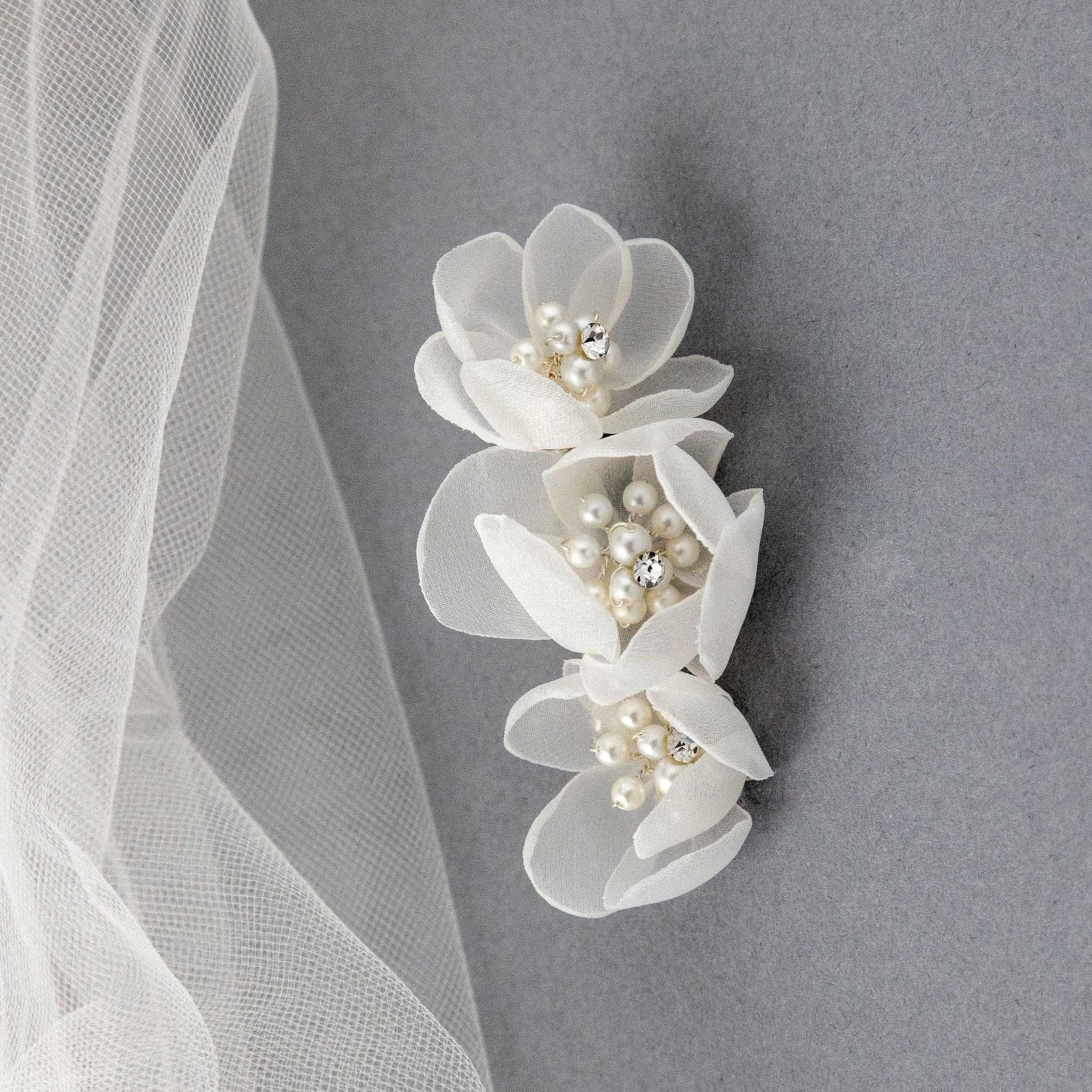 Chiffon and Pearl Bridal Hair Flower - Hair Clips - Cassandra Lynne