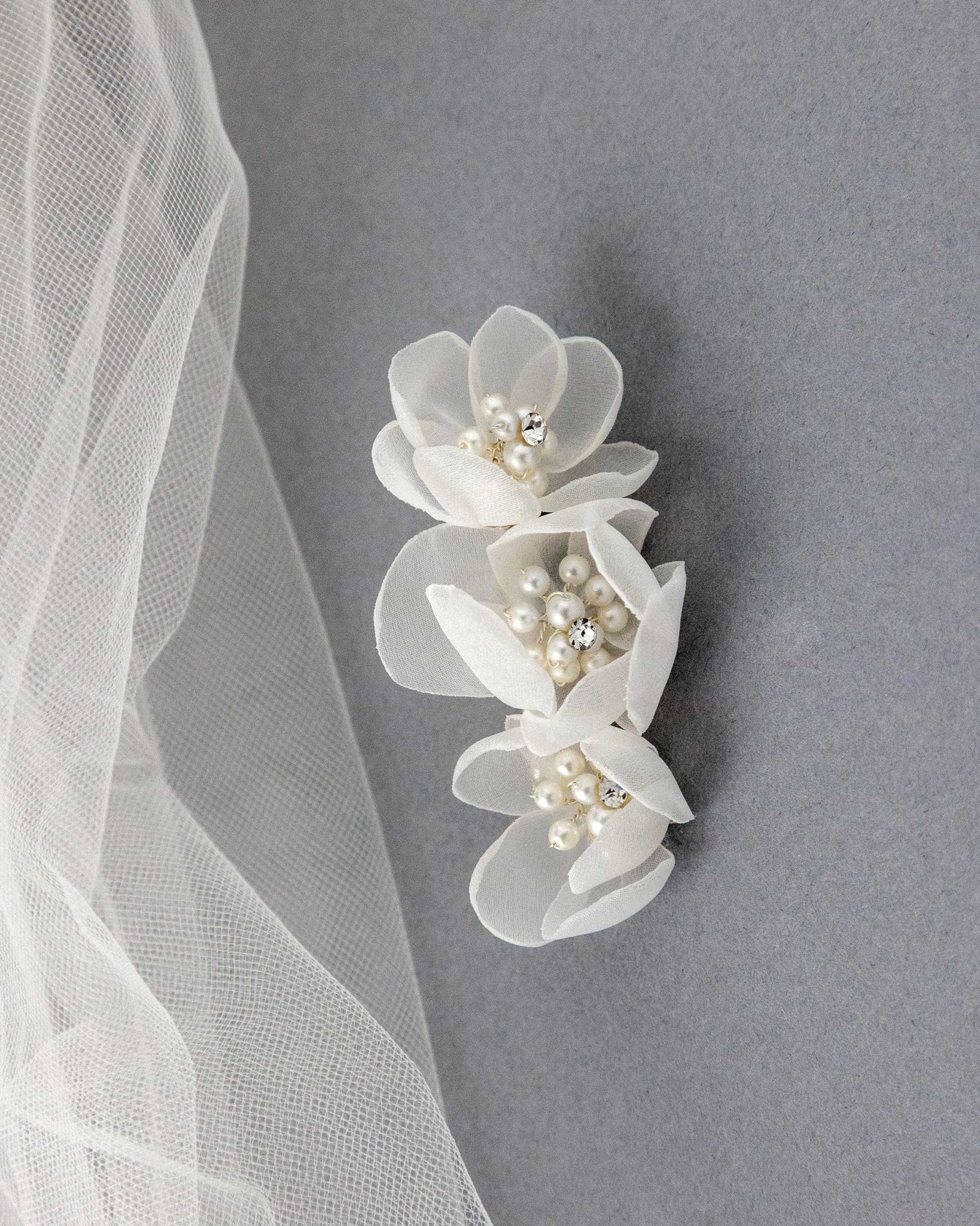 Chiffon and Pearl Bridal Hair Flower - Hair Clips - Cassandra Lynne