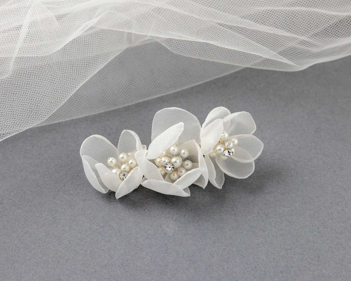 Chiffon and Pearl Bridal Hair Flower - Hair Clips - Cassandra Lynne