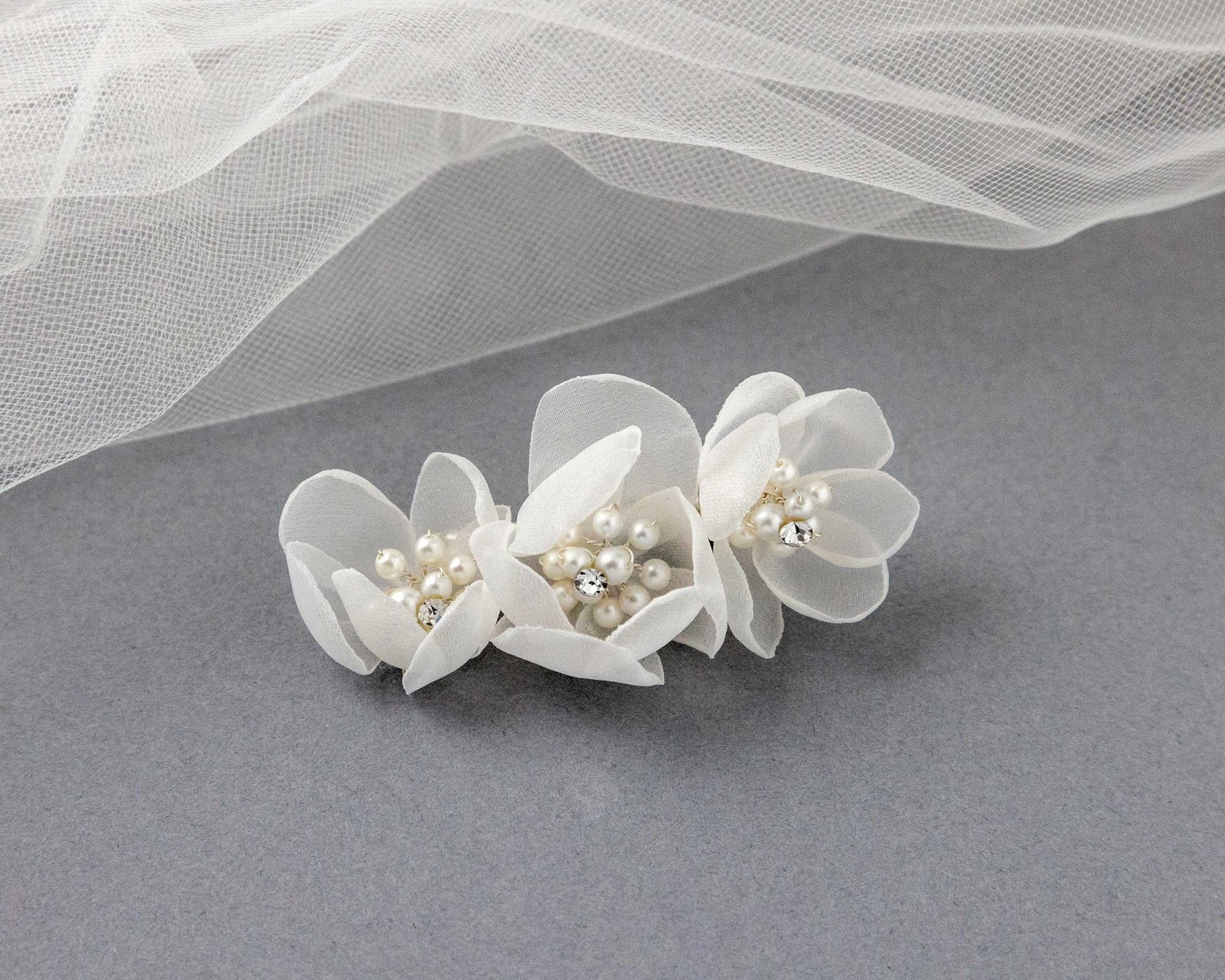 Chiffon and Pearl Bridal Hair Flower - Hair Clips - Cassandra Lynne