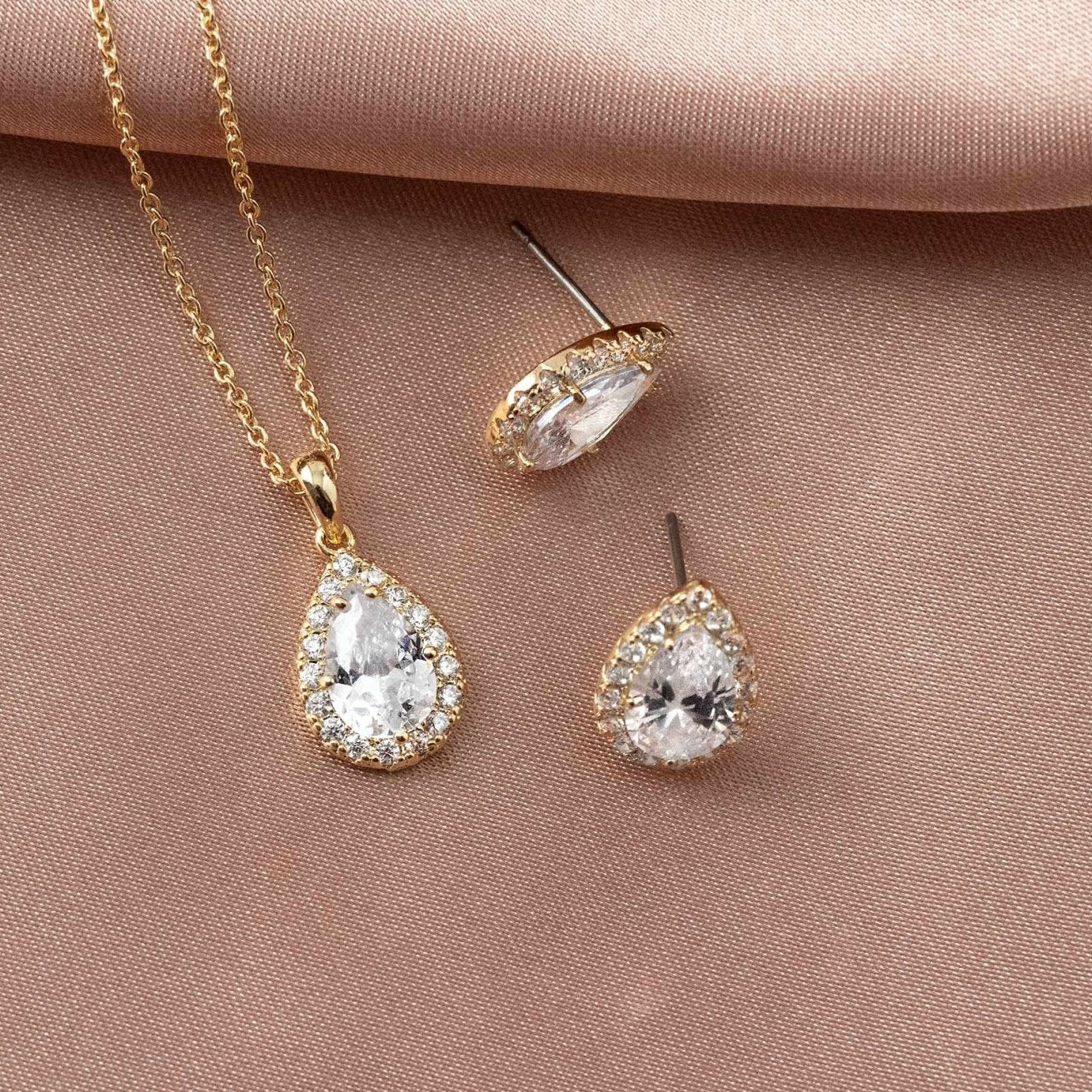Classic CZ Necklace Pave Pear Pendant and Earrings - Necklace Set - Cassandra Lynne