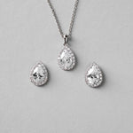 Classic CZ Necklace Pave Pear Pendant and Earrings - Necklace Set - Cassandra Lynne