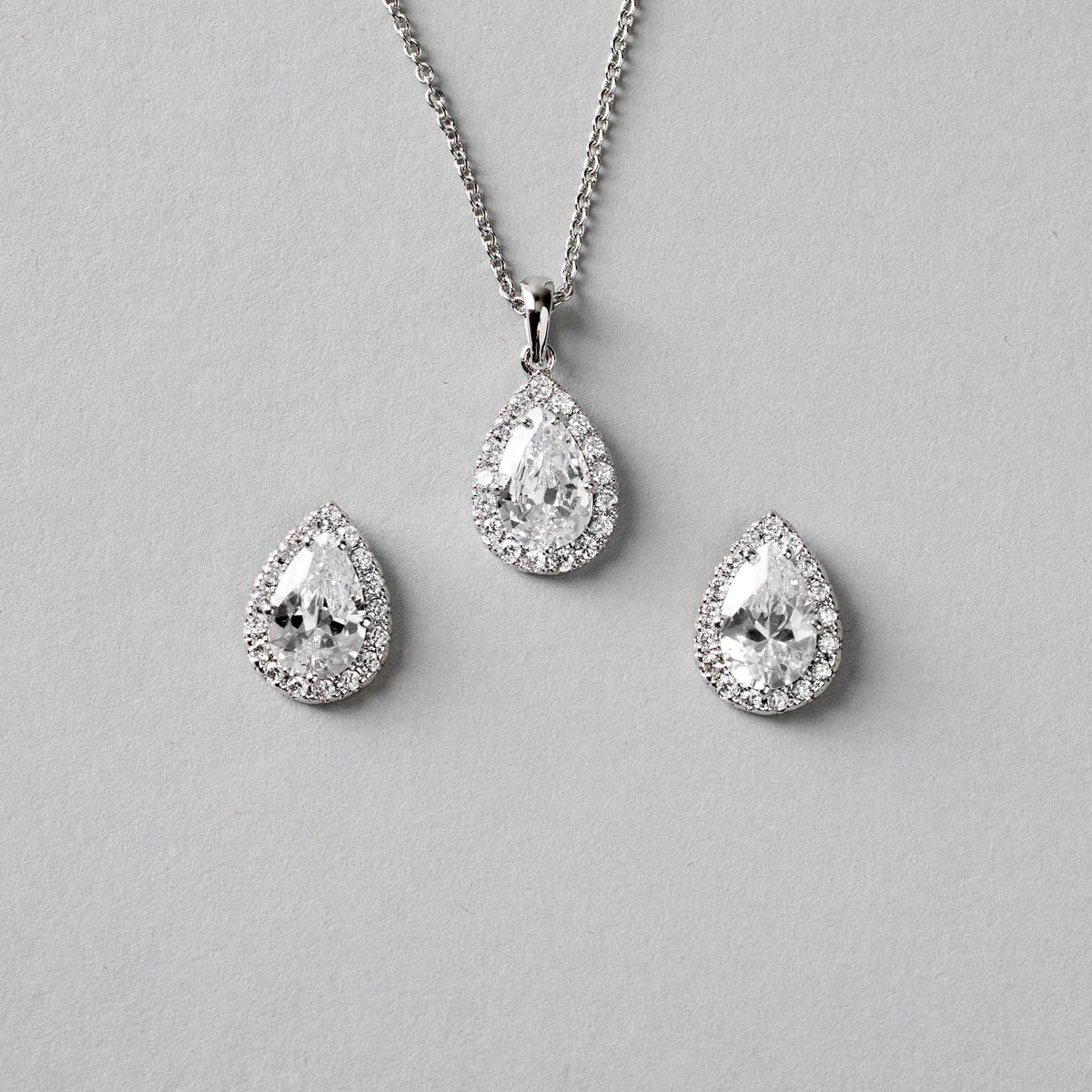 Classic CZ Necklace Pave Pear Pendant and Earrings - Necklace Set - Cassandra Lynne