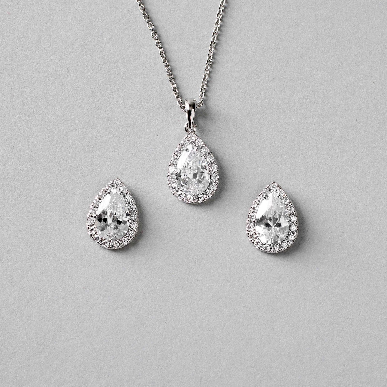 Classic CZ Necklace Pave Pear Pendant and Earrings - Necklace Set - Cassandra Lynne